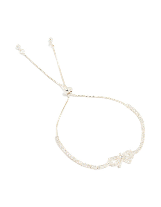 Silver Plated Cubic Zirconia Baguette Bow Toggle Bracelet