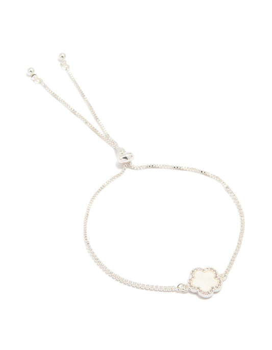 Silver Plated Cubic Zirconia Flower Toggle Bracelet
