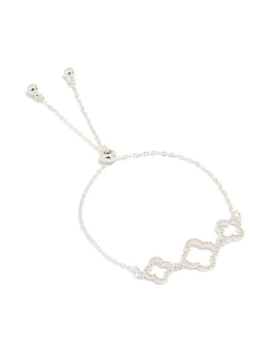 Silver Plated Cubic Zirconia Flower Trio Toggle Bracelet