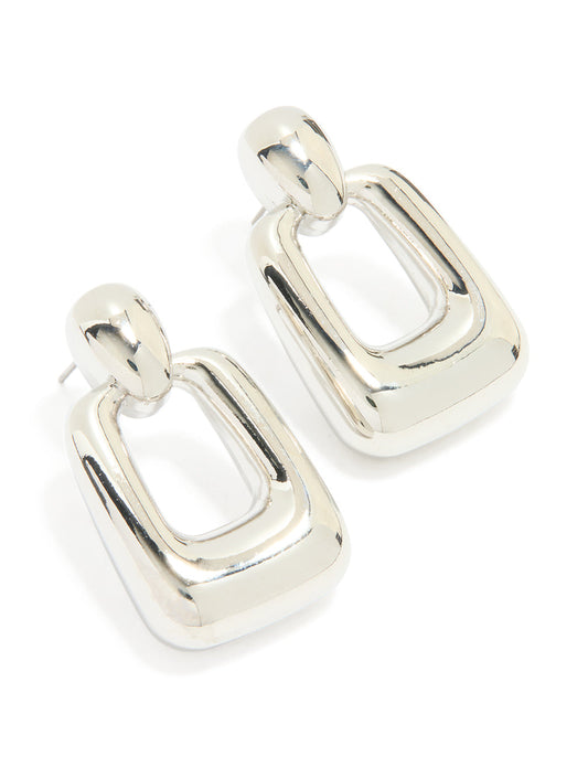 Silver Chunky Rectangle Drop Earrings