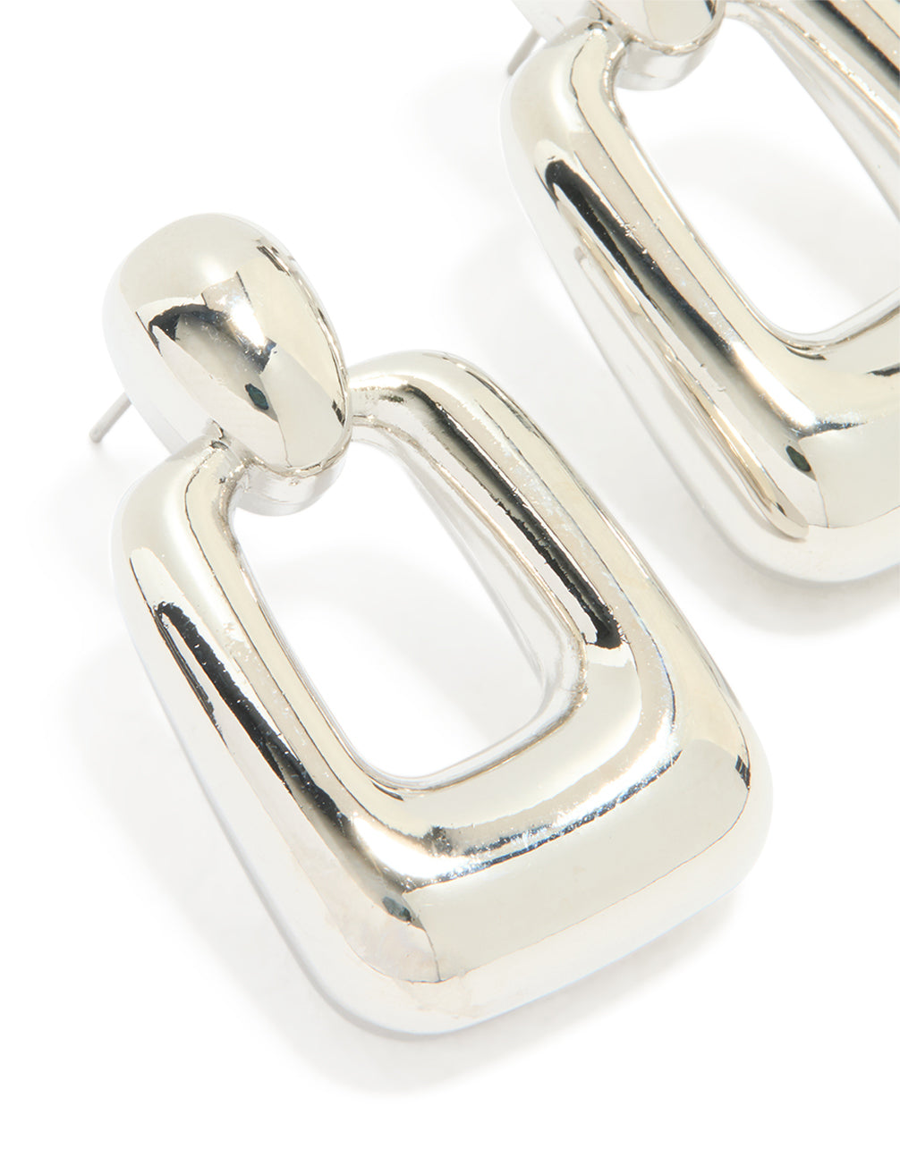 Silver Chunky Rectangle Drop Earrings