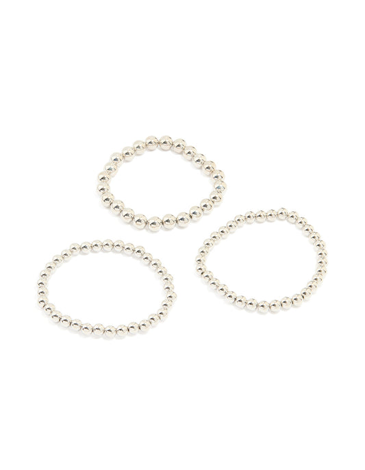 Silver Ball Stretch Bracelet 3-Pack
