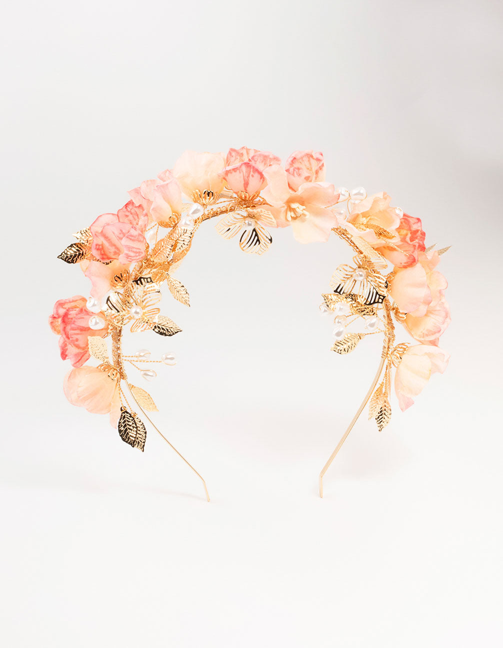 Gold Textured Leaves & Pink Flower Petal Headband