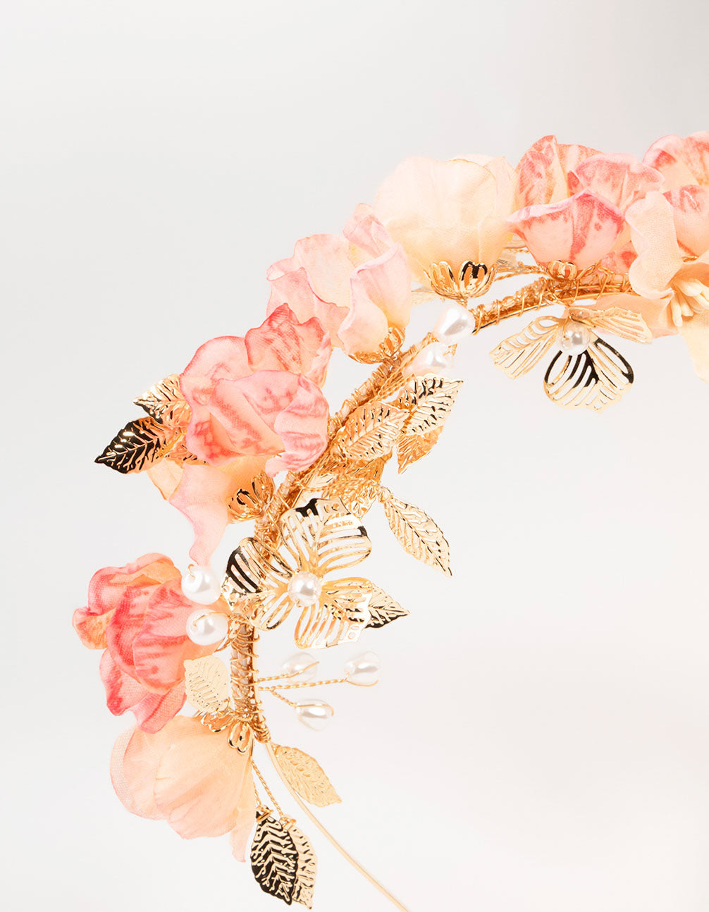 Gold Textured Leaves & Pink Flower Petal Headband