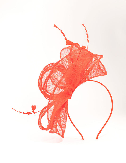 Red Sinamay Fabric Triangular Feather Fascinator