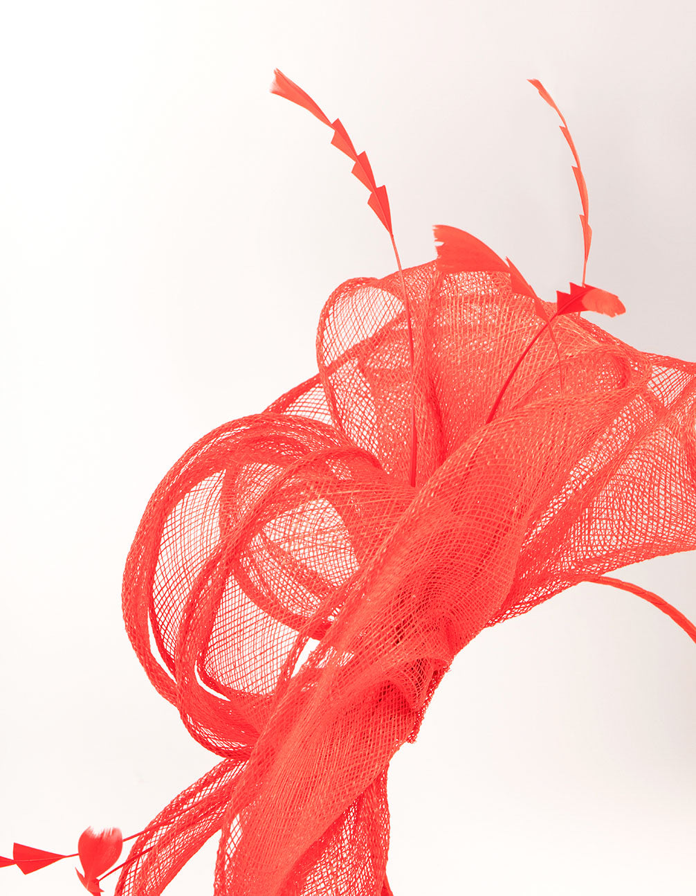 Red Sinamay Fabric Triangular Feather Fascinator