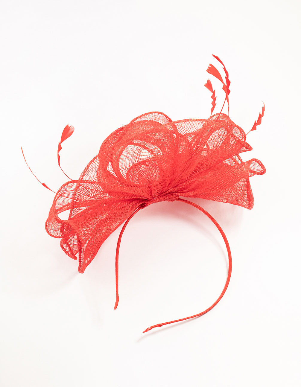 Red Sinamay Fabric Triangular Feather Fascinator