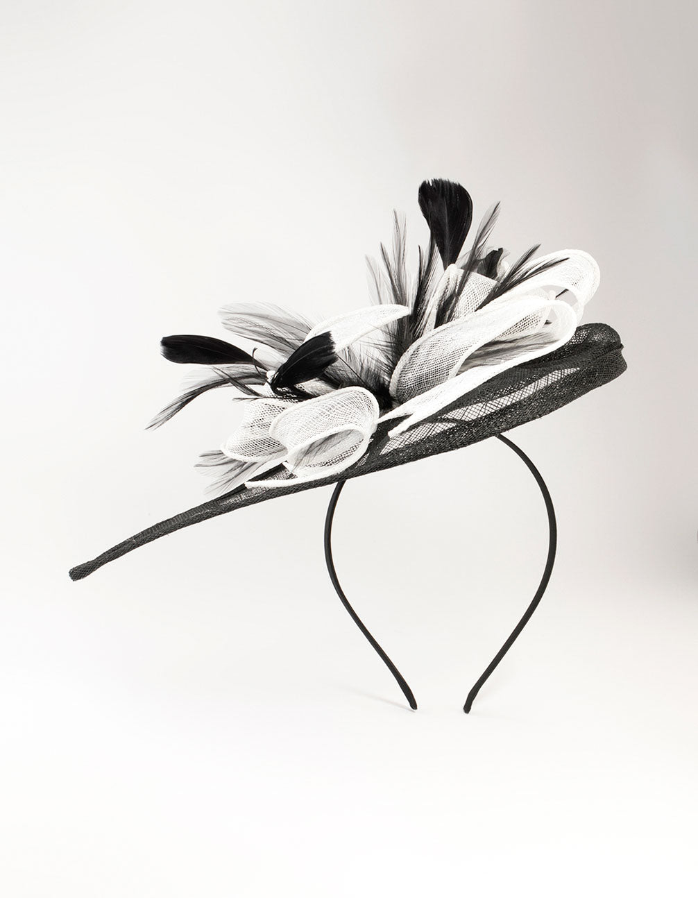 Black & White Sinamay Fabric Bow Angled Fascinator