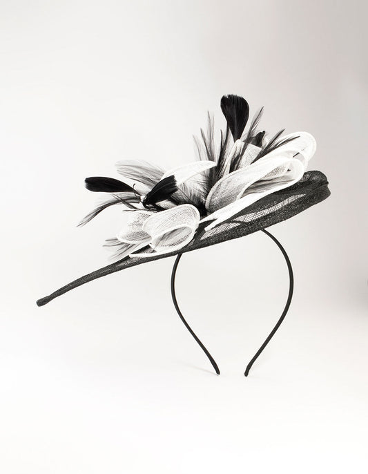 Black & White Sinamay Fabric Bow Angled Fascinator