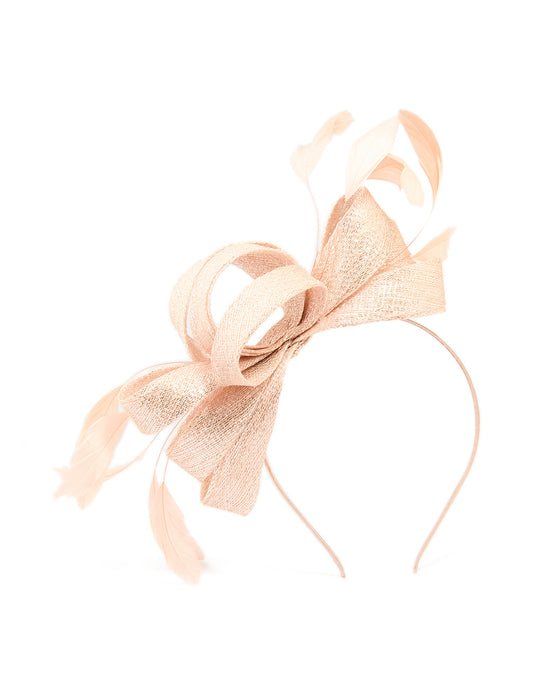 Peach Pink Metallic Feather Fascinator