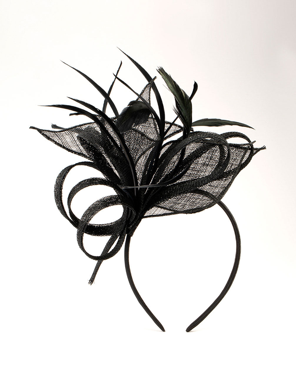 Black Sinamay Loop & Feather Fascinator