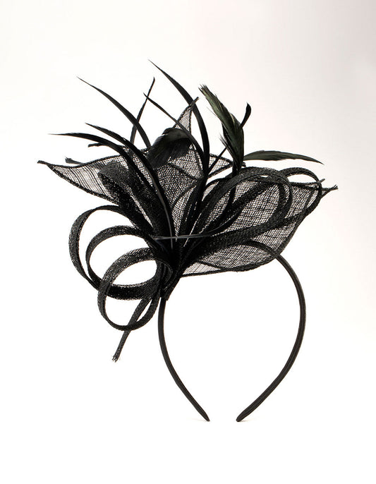 Black Sinamay Loop & Feather Fascinator