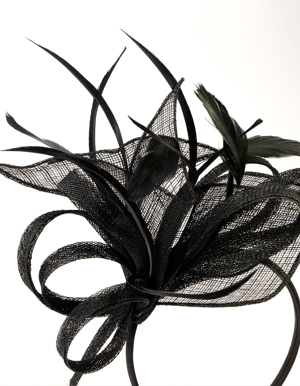 Black Sinamay Loop & Feather Fascinator