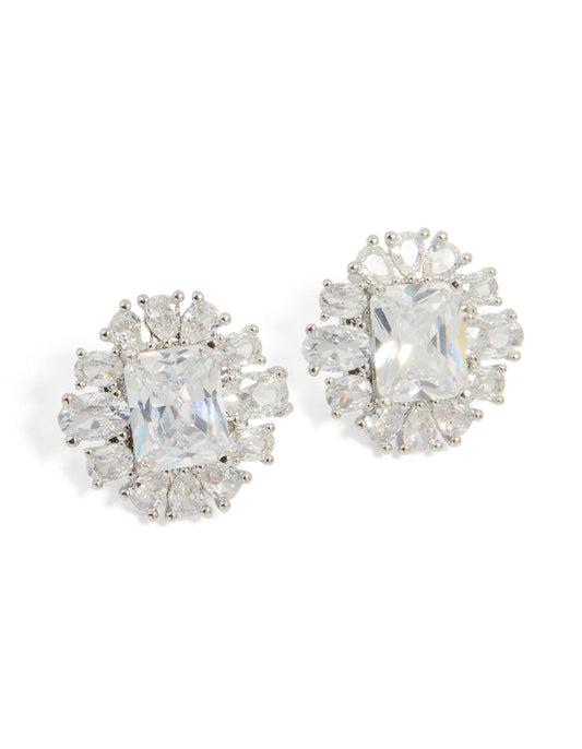 Silver Cubic Zirconia Statement Stud Earrings