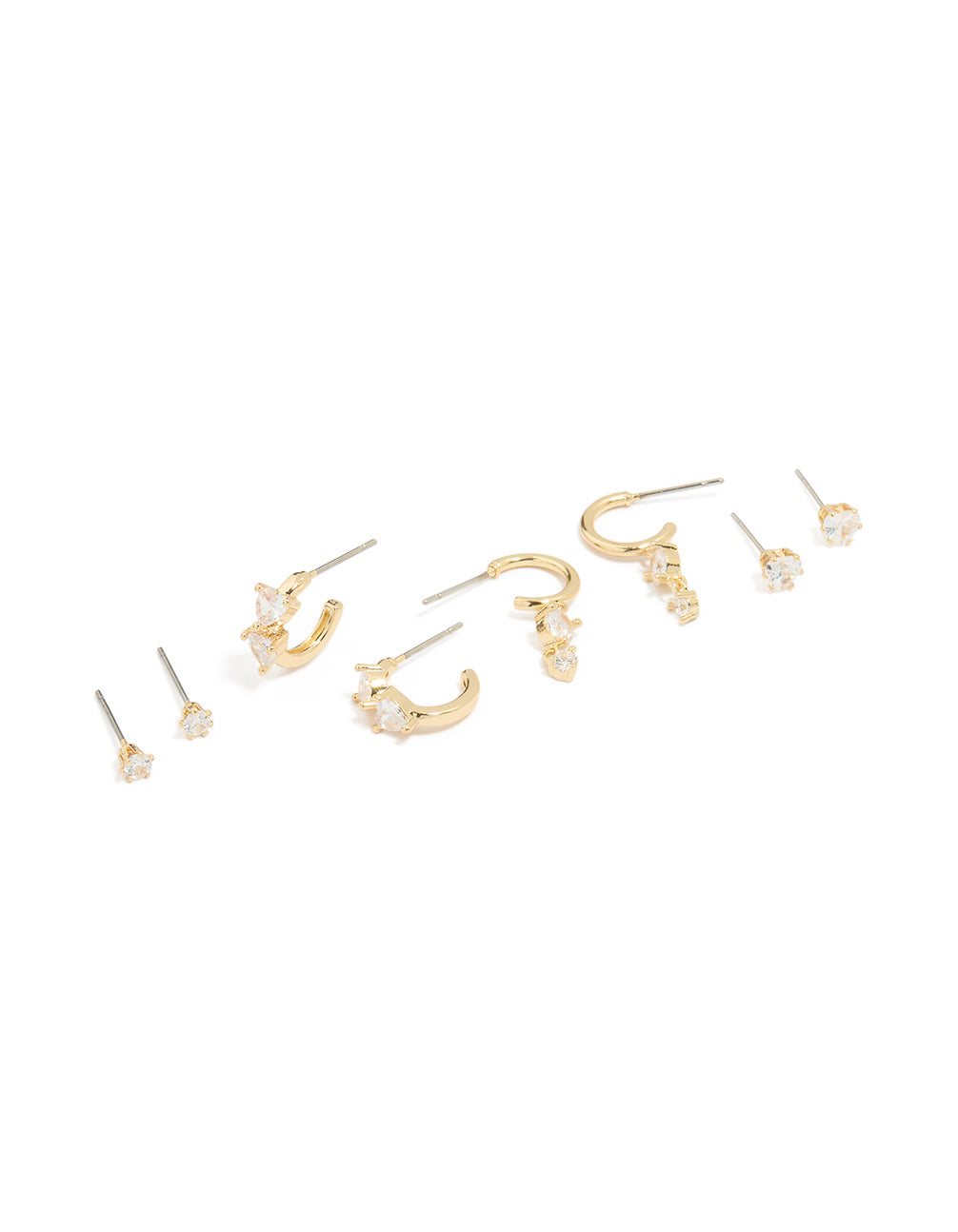 Gold Plated Cubic Zirconia Heart Stud & Huggie Earrings 4-Pack