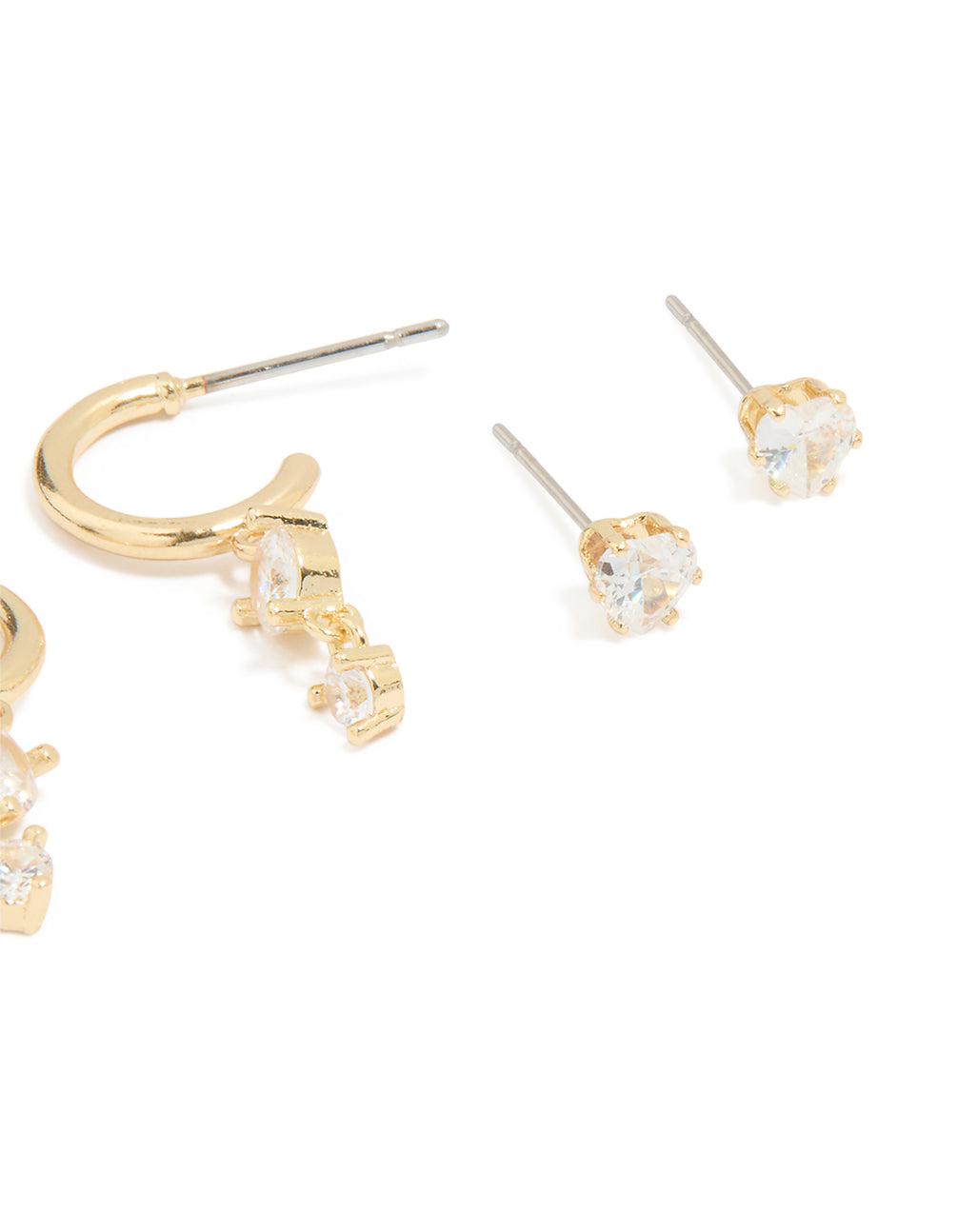 Gold Plated Cubic Zirconia Heart Stud & Huggie Earrings 4-Pack
