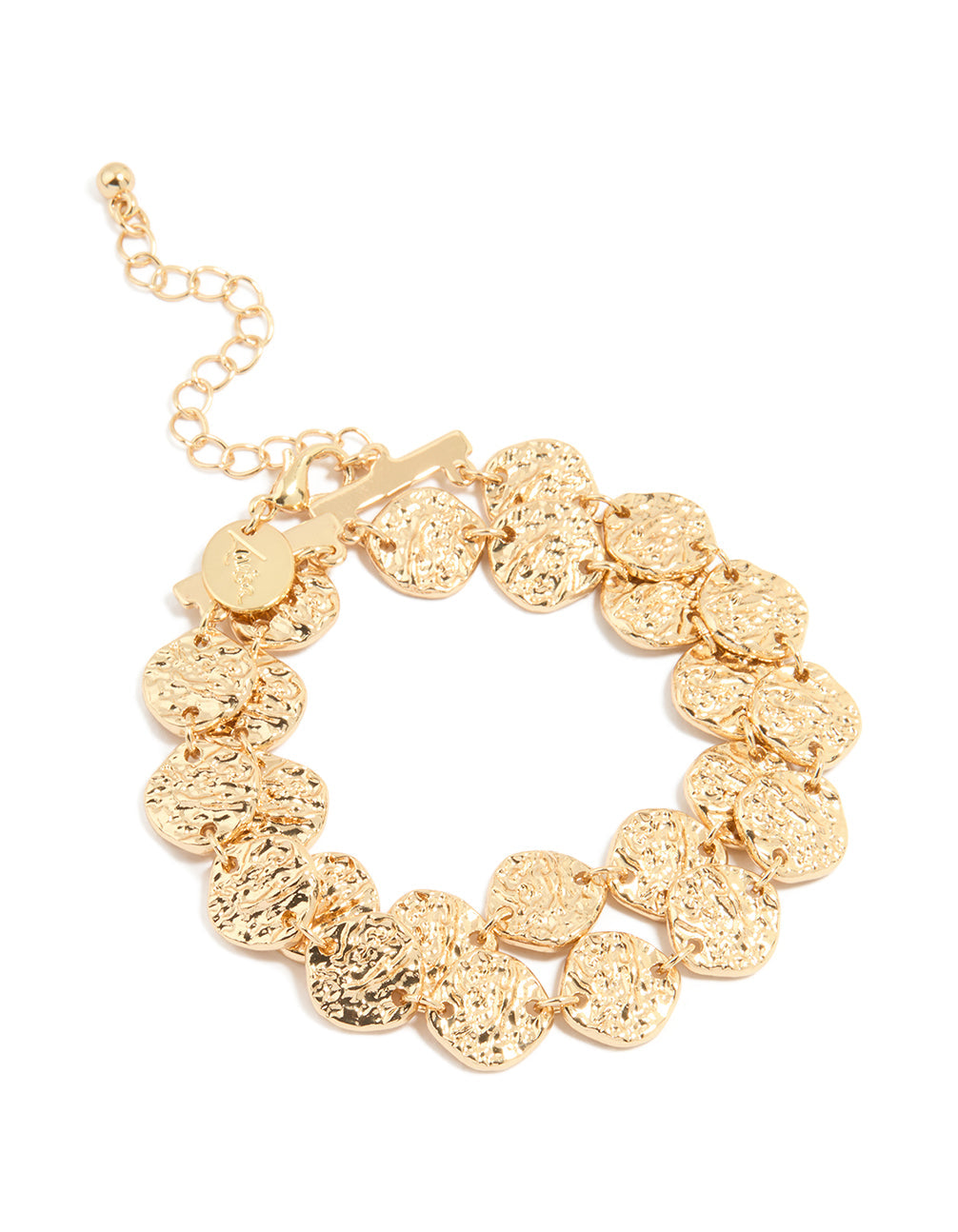 Gold Hammered Disc Layered Bracelet