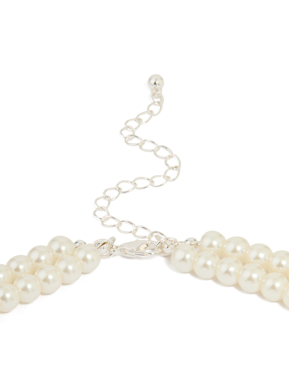 Silver Plated Pearl Strand Bow Layered Necklace