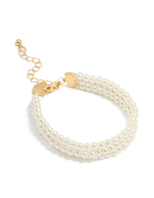 Gold Plated Pearl Triple Layered Bracelet