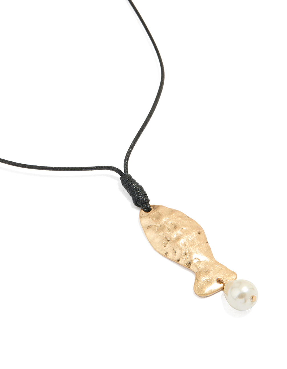 Worn Gold Textured Fish Pearl Cord Necklace