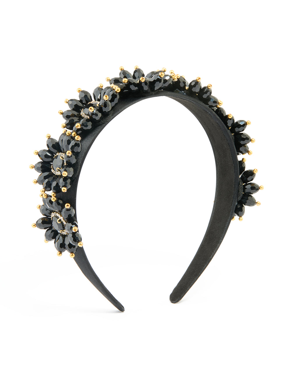 Black Fabric Beaded Floral Headband