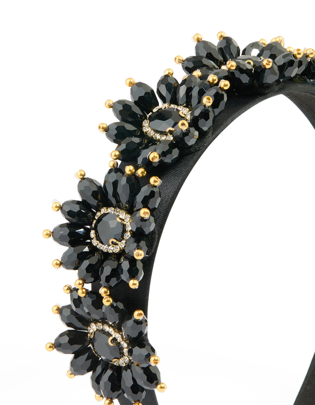 Black Fabric Beaded Floral Headband