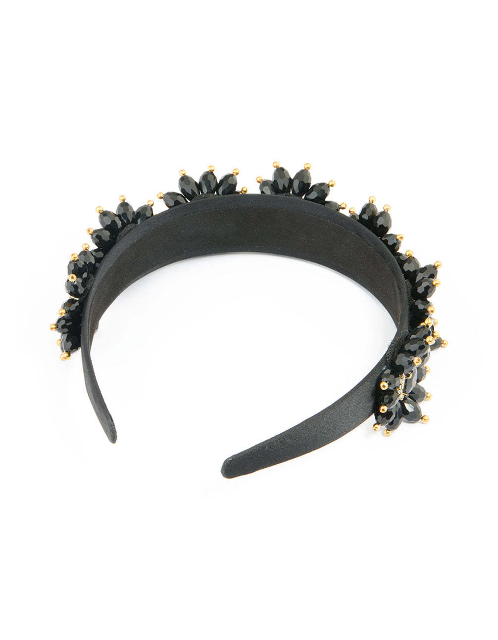 Black Fabric Beaded Floral Headband
