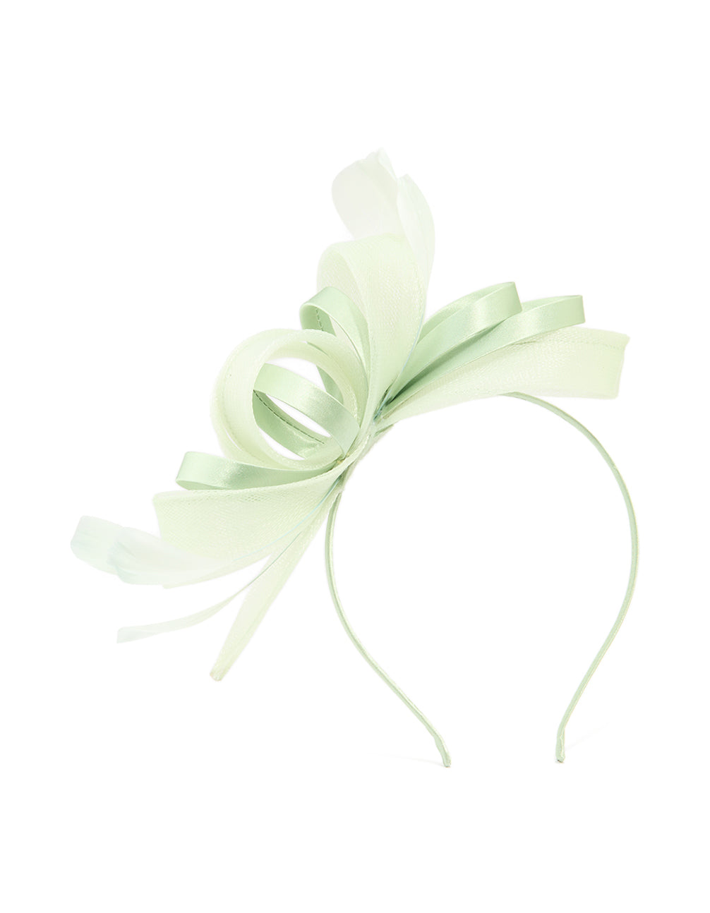 Green Sinamay Fabric Feather Ribbon Mixed Headband Fascinator