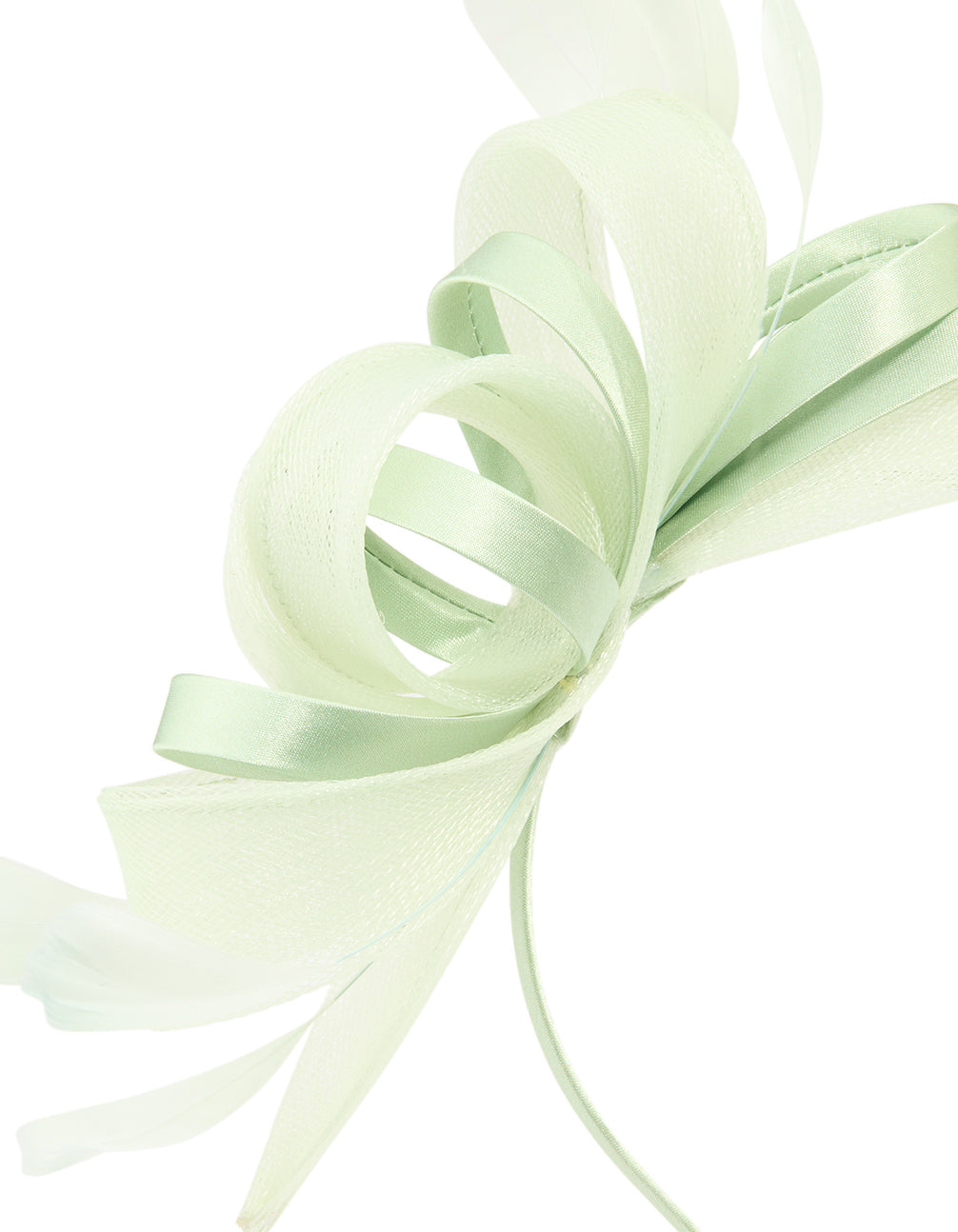 Green Sinamay Fabric Feather Ribbon Mixed Headband Fascinator