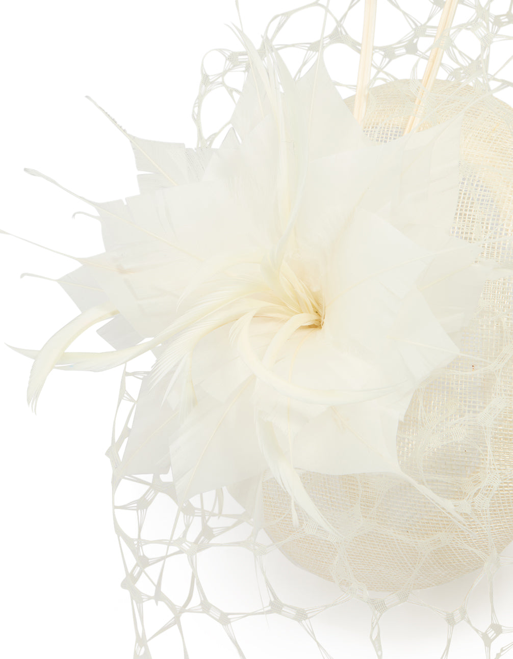 White Feather Flower Veil Large Fascinator