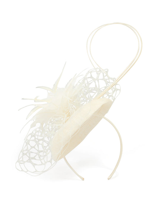White Feather Flower Veil Large Fascinator