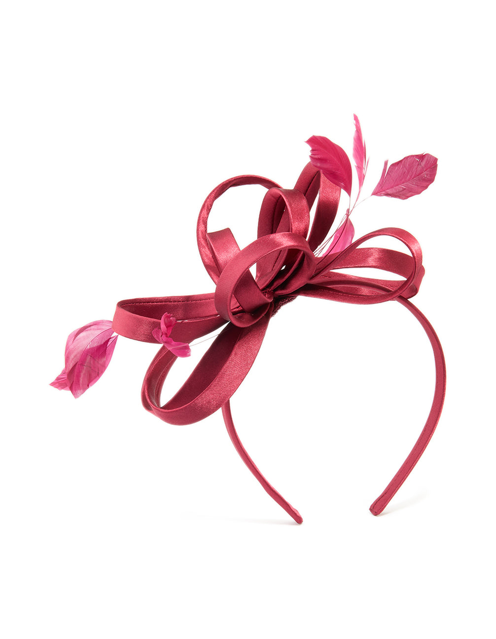 Burgundy Satin Loop & Feather Headband