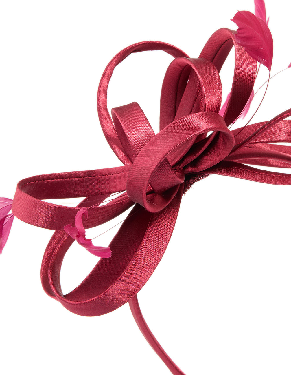Burgundy Satin Loop & Feather Headband