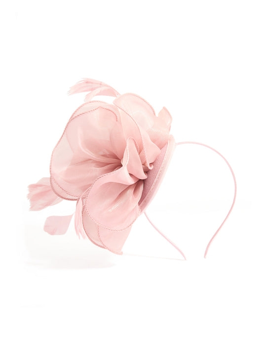 Blush Pink Feather & Soft Fabric Flower Fascinator