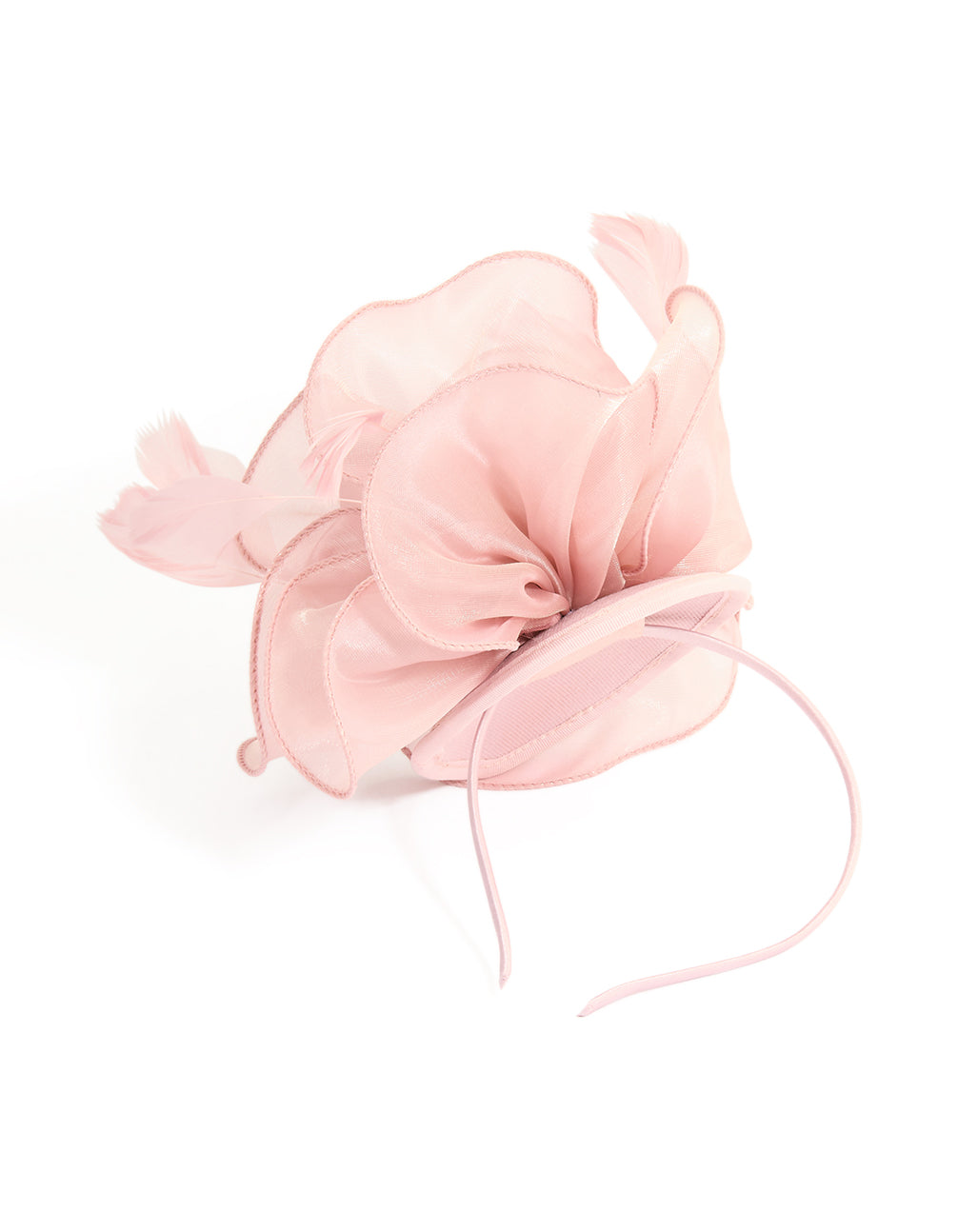 Blush Pink Feather & Soft Fabric Flower Fascinator