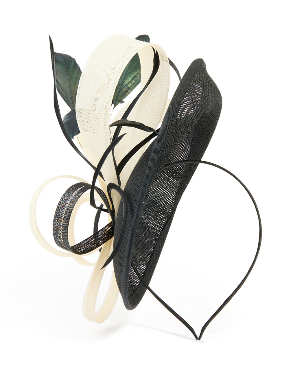 White & Black Feather Large Loop Disc Fascinator