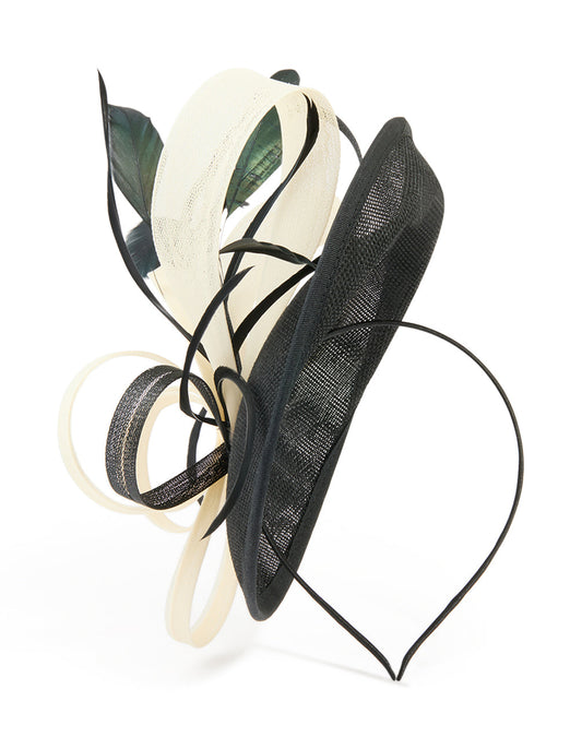White & Black Feather Large Loop Disc Fascinator
