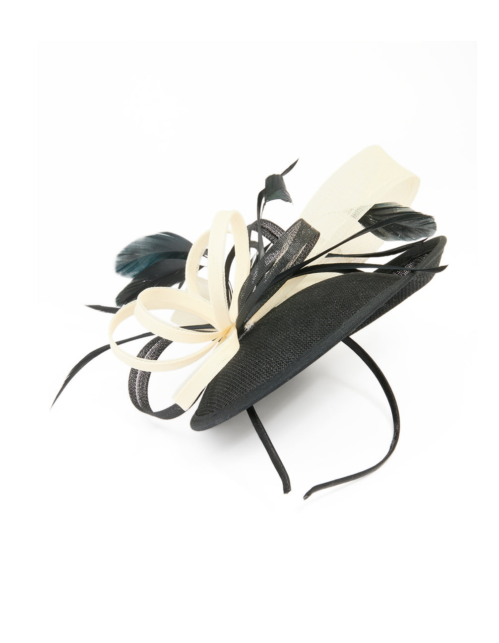 White & Black Feather Large Loop Disc Fascinator
