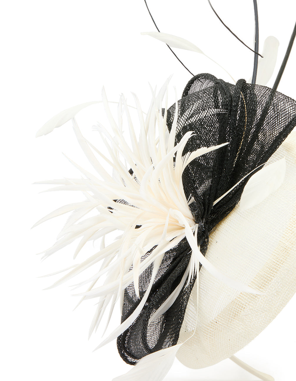White & Black Feather Cluster Quill Pillbox Fascinator