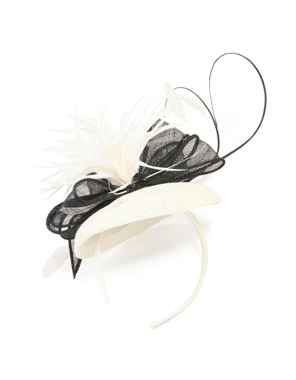 White & Black Feather Cluster Quill Pillbox Fascinator