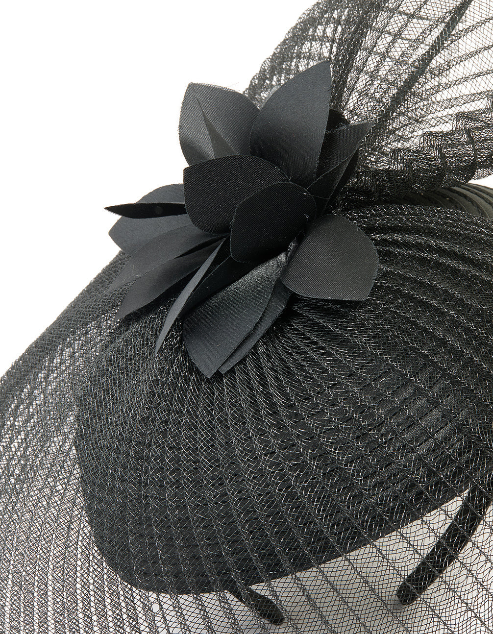 Black Pleated Pillbox Quill Fascinator