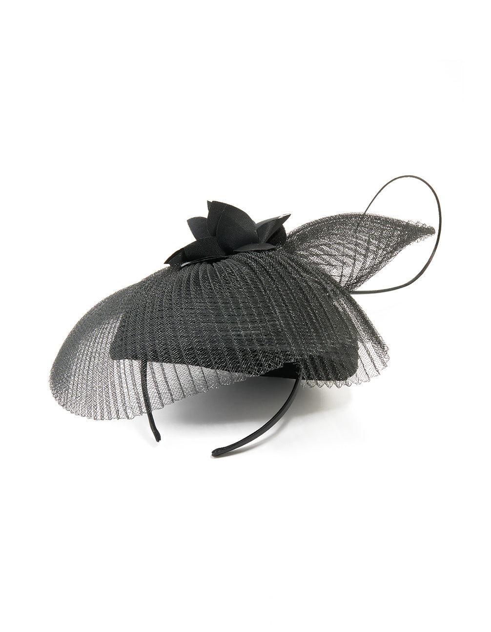 Black Pleated Pillbox Quill Fascinator