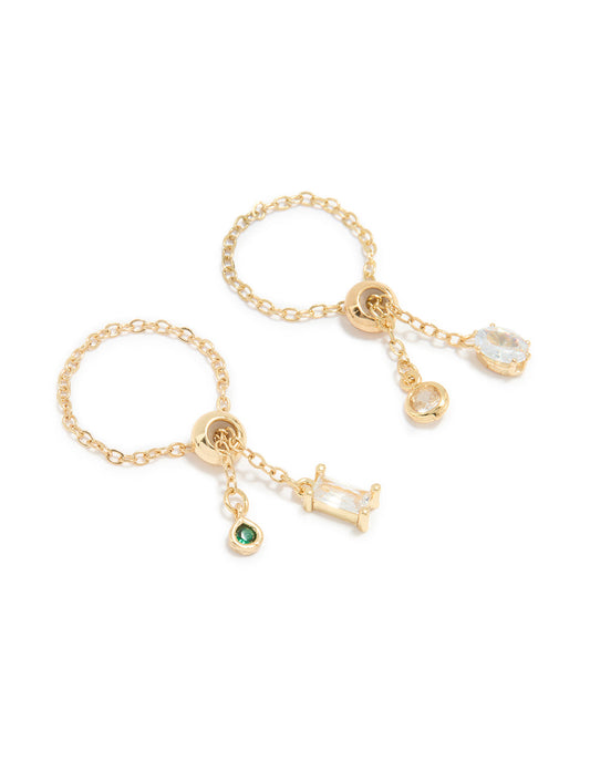 Gold Plated Cubic Zirconia Adjustable Chain Rings 2-Pack