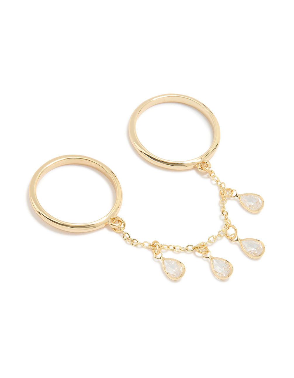 Gold Cubic Zirconia Drop Chain Ring