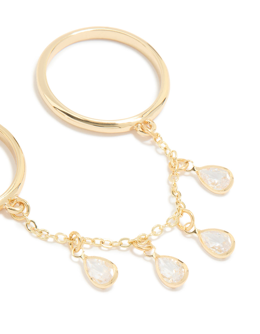 Gold Cubic Zirconia Drop Chain Ring