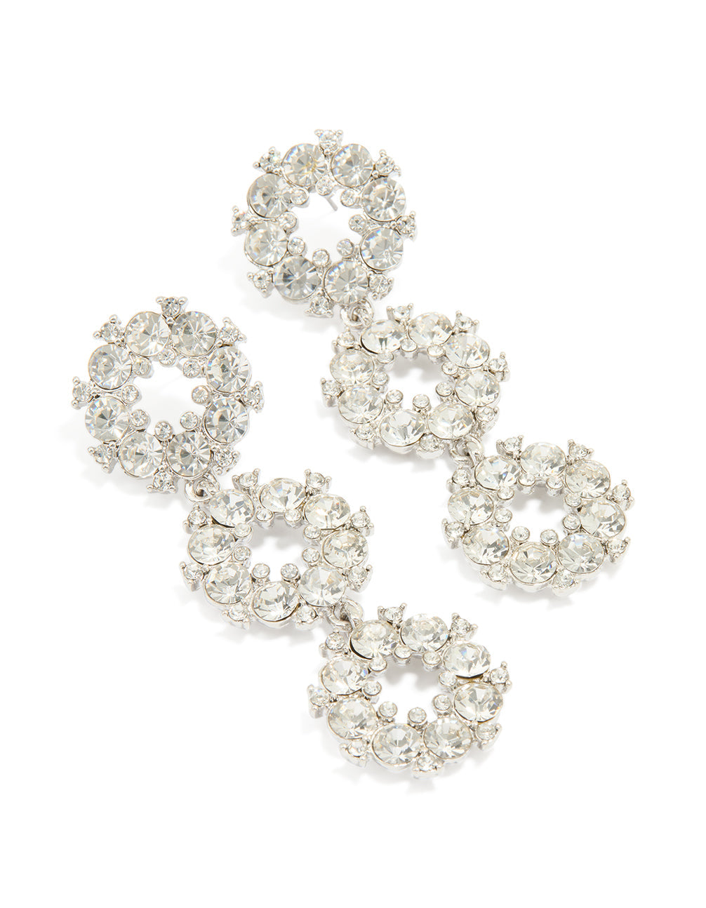 Silver DiamanteTriple Circle Loop Drop Earrings