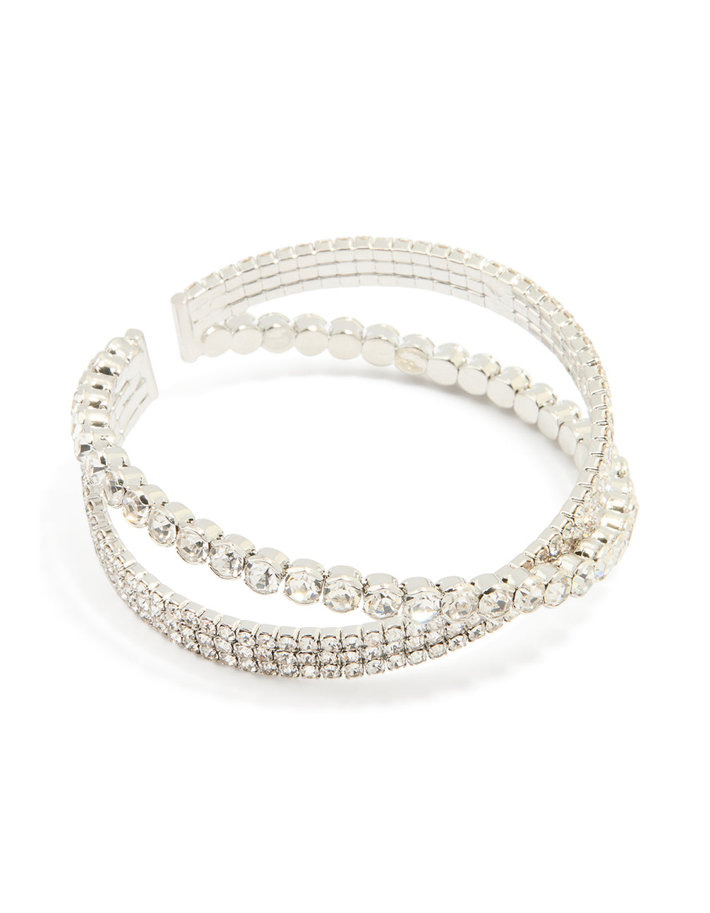 Silver Diamante Crossed Wrist Cuff