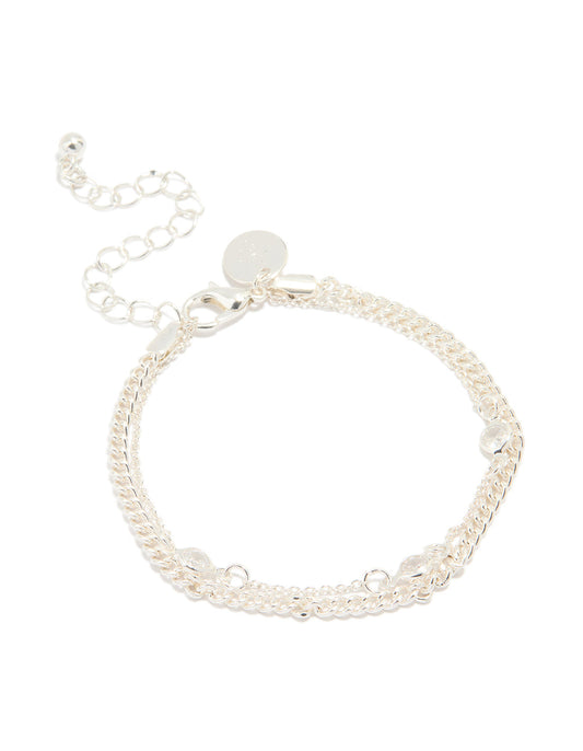 Silver Plated Cubic Zirconia Layered Bracelet