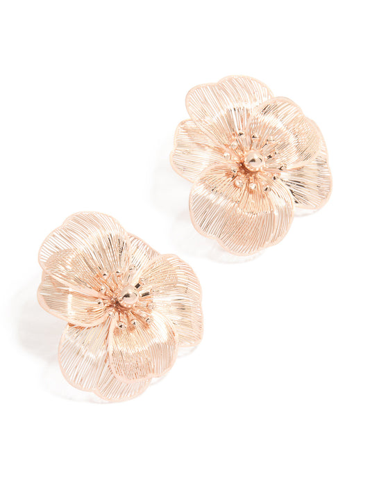 Rose Gold Mesh Flower Large Stud Earrings