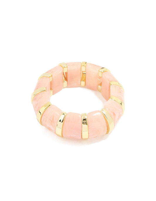 Pink Acrylic Marbled & Gold Stretch Bracelet